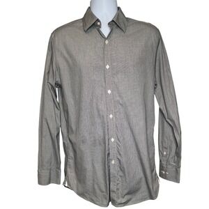 Theory Mens Gray Button Up Dress Shirt Size 16/32-33 Career Professional Work